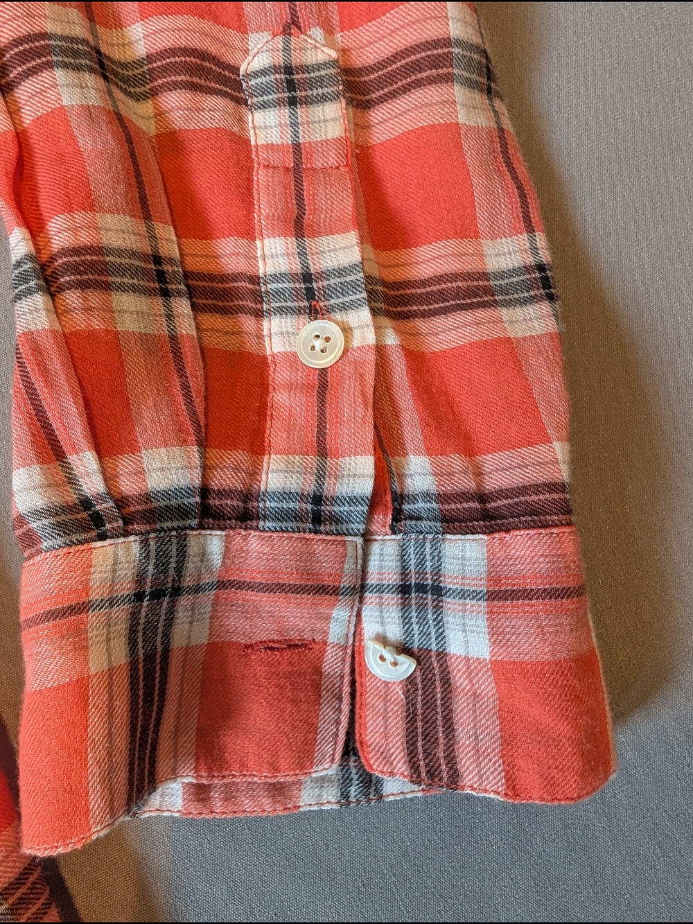 Joie Coral and White Plaid Button Down Top Small S Long Sleeves Casual Bright - Picture 10 of 10